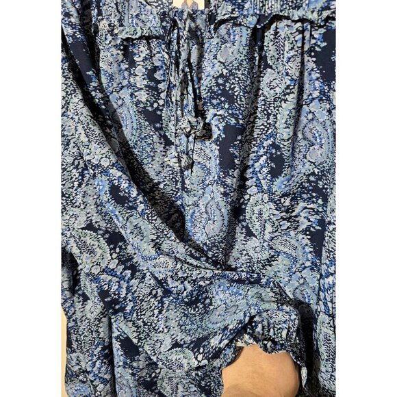 Joie Peasant Blouse Sz XL Paisley Blue Flowy Ruffle Pintucked Boho Artsy Flowy - Picture 11 of 15